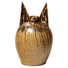 black and brown art deco ceramic vase by Joseph Talbot La Borne 37 cm 1940