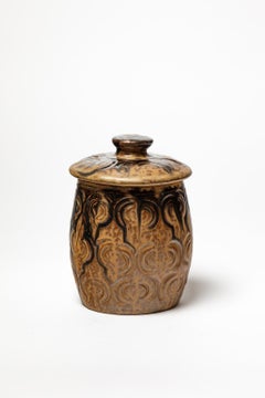 schwarz und braun art deco dekorative oder Schmuck Keramik-Box von Talbot La Borne