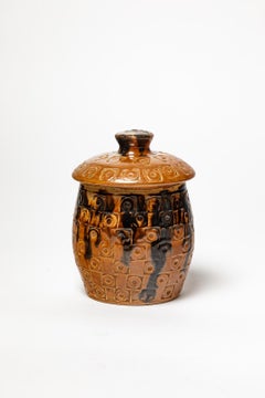 schwarz und braun art deco dekorative oder Schmuck Keramik-Box von Talbot La Borne