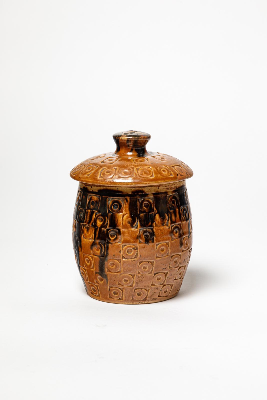 caja de cerámica decorativa o joyero art decó negro y marrón de Talbot La Borne Art Decó en venta