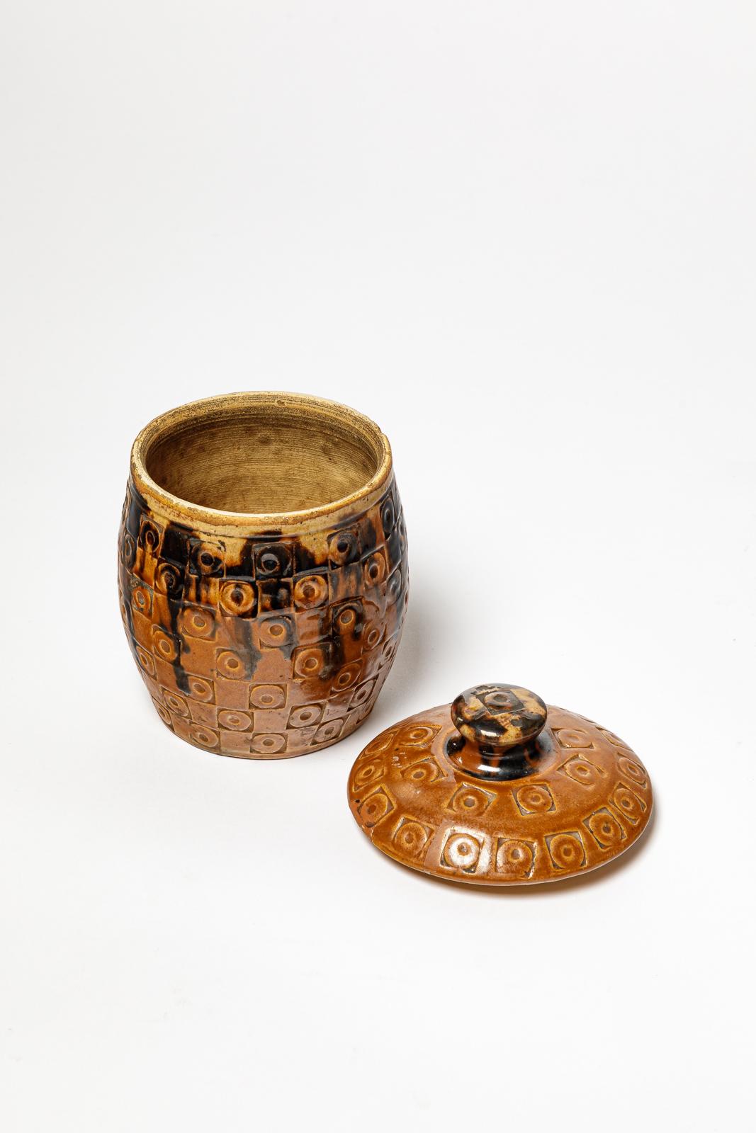 caja de cerámica decorativa o joyero art decó negro y marrón de Talbot La Borne en Excelente estado para la venta en Neuilly-en- sancerre, FR