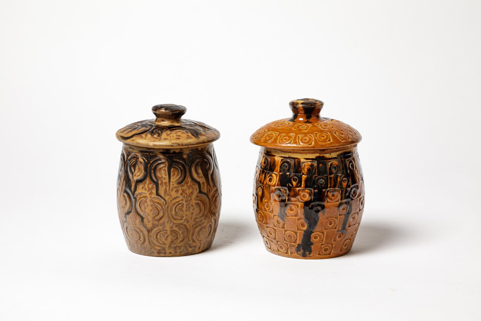 caja de cerámica decorativa o joyero art decó negro y marrón de Talbot La Borne Cerámico en venta