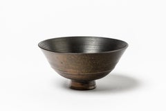 Black and Brown Ceramic Bowl or Cup by Toublanc French Artist circa 1990