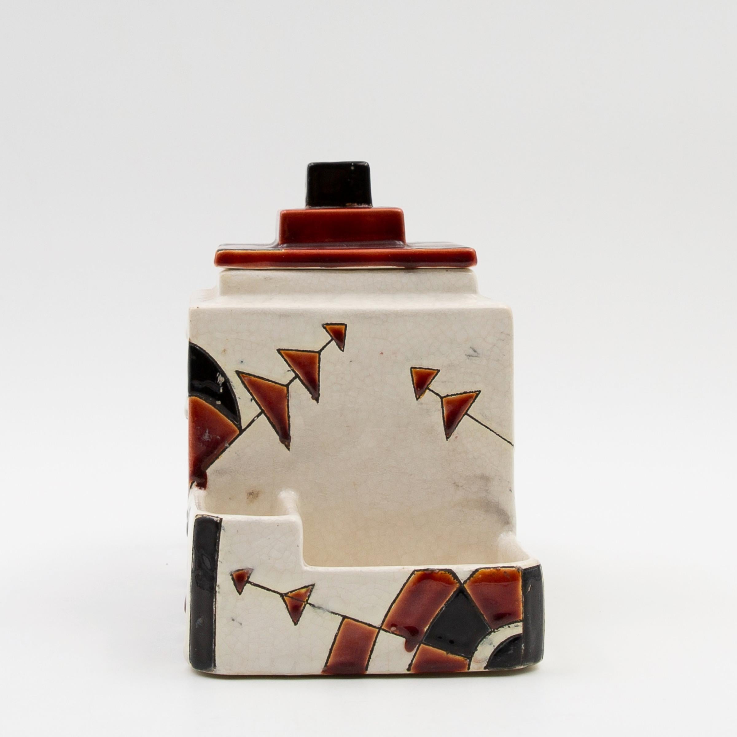 Enameled Black and Brown Charles Catteau Keramis Boch Ceramic Art Deco Decorated Pot