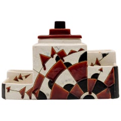 Black and Brown Charles Catteau Keramis Boch Ceramic Art Deco Decorated Pot