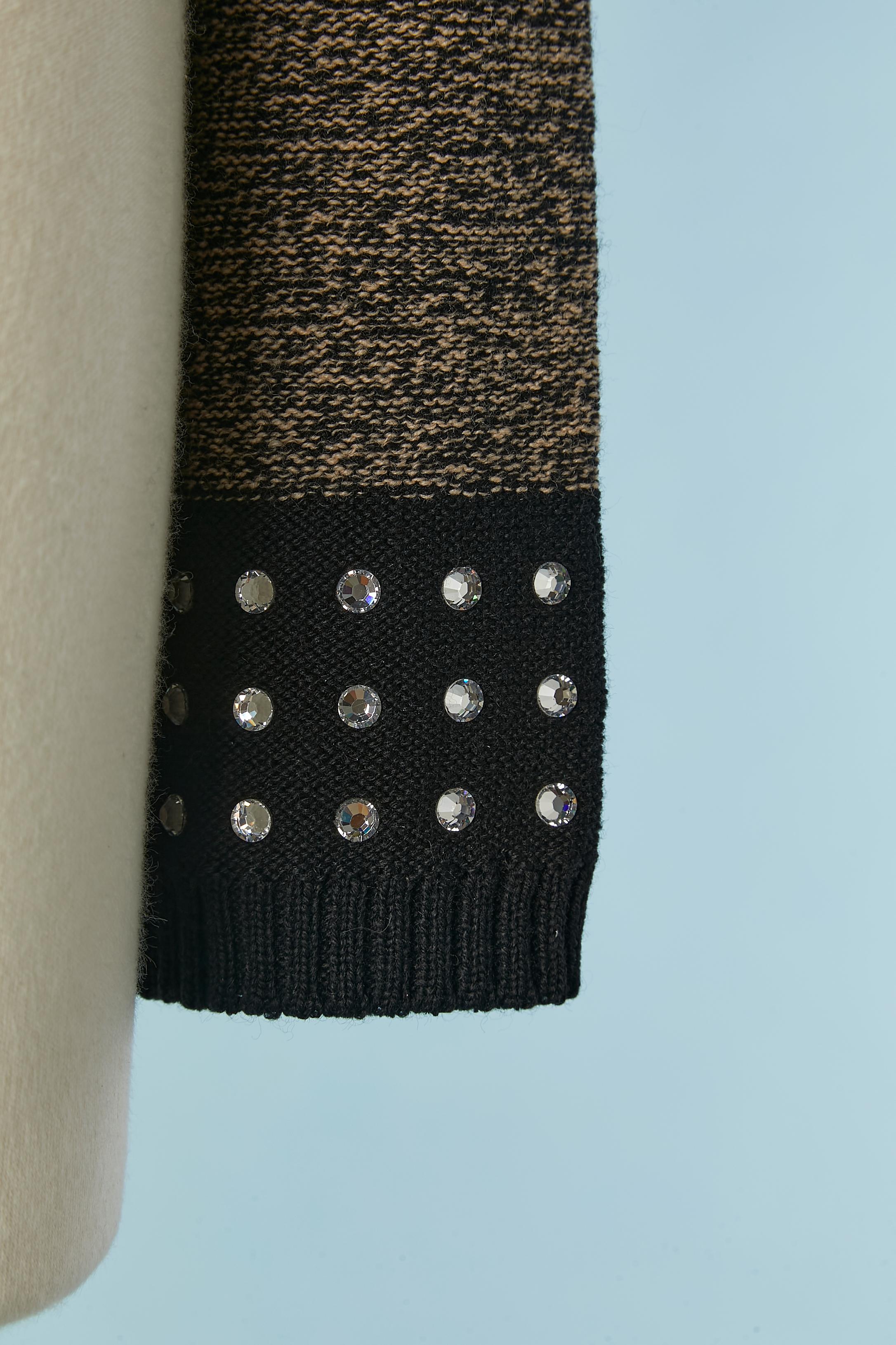 Noir Pull en chiné noir et marron avec visage d'animal et strass Sonia Rykiel en vente