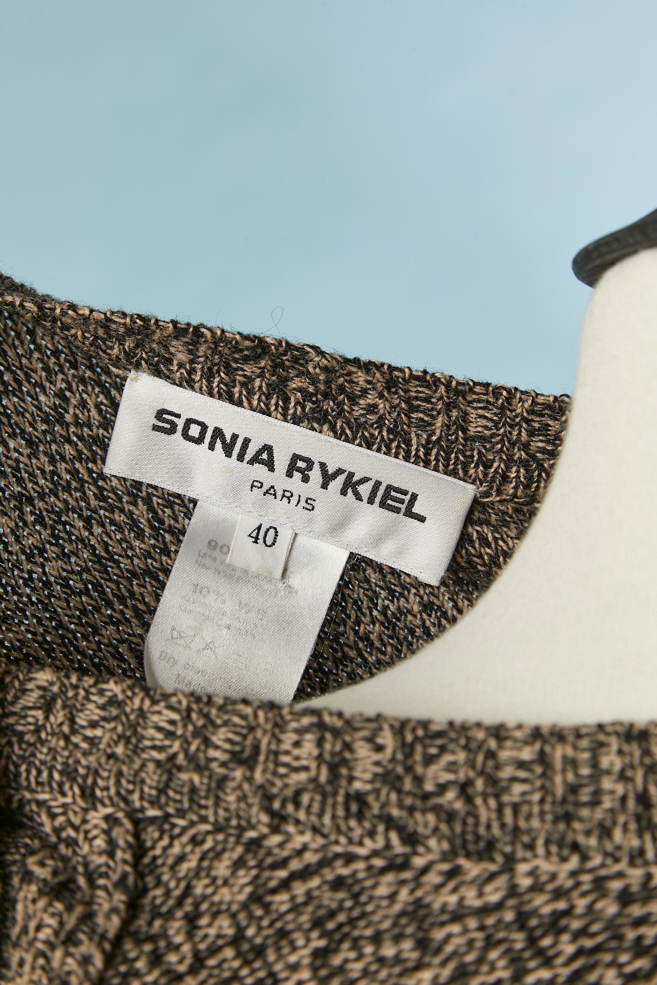 Pull en chiné noir et marron avec visage d'animal et strass Sonia Rykiel en vente 2