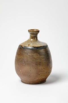 Black and brown design 20th century stoneware ceramic vase La Borne 1970 signed