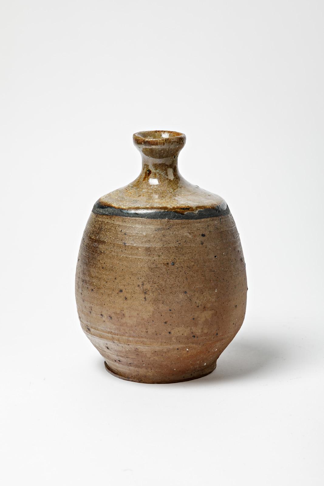 Mid-Century Modern Black and brown design 20th century stoneware ceramic vase La Borne 1970 signed For Sale