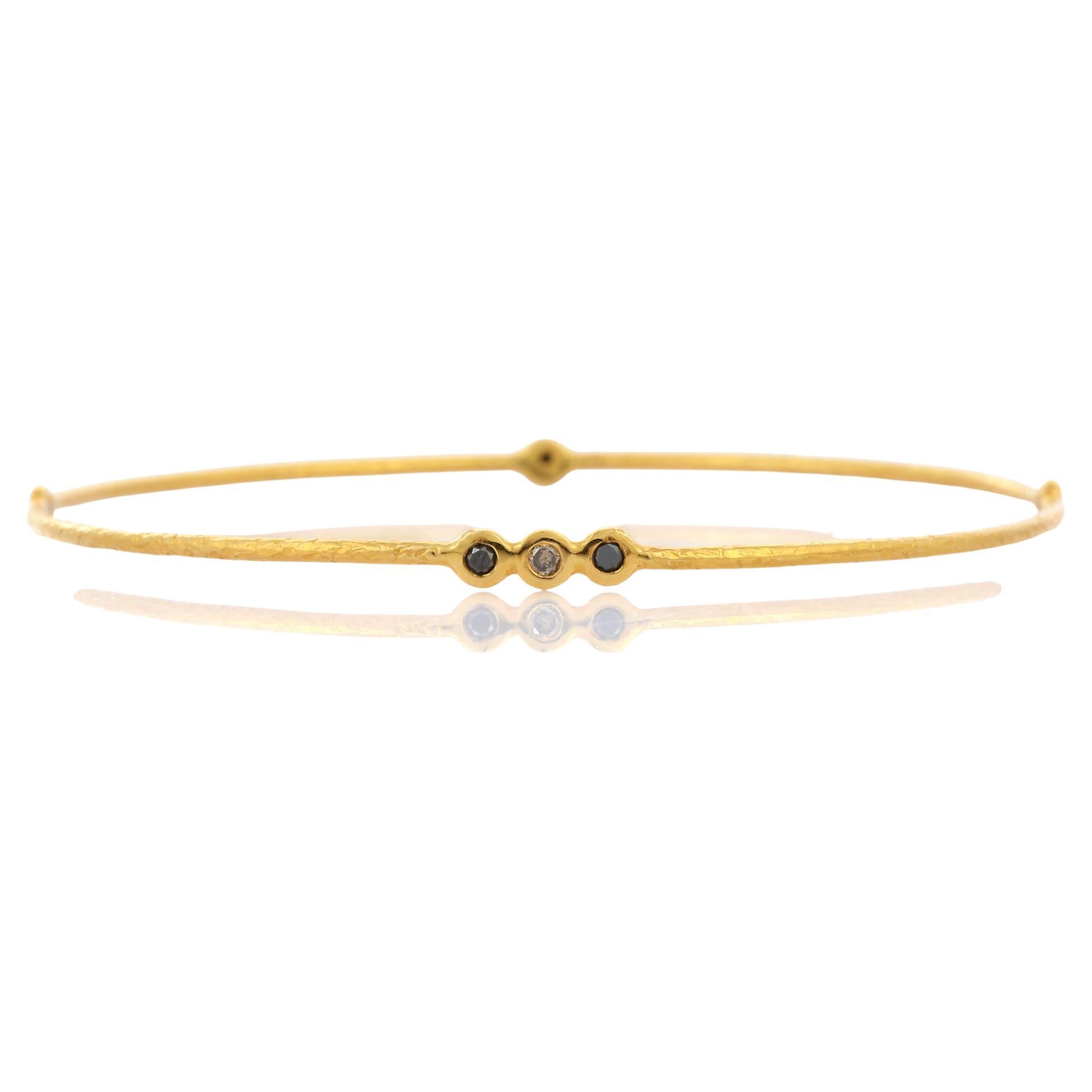 Black and Brown Diamond Faceted Three Stone Bangle in 18K Solid Yellow Gold