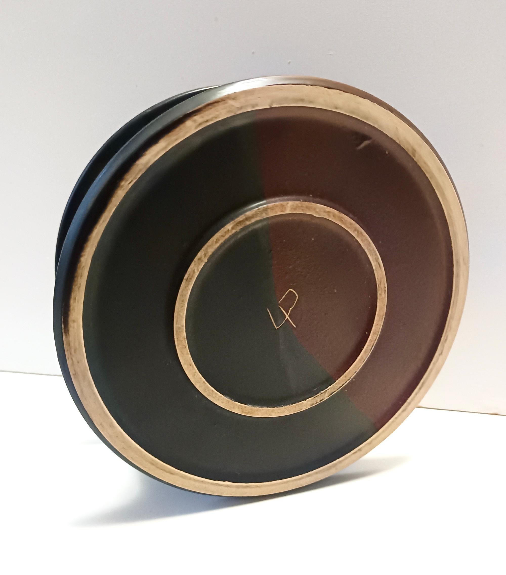 Pieza de cerámica negra y marrón pintada a mano por Franco Bucci, Italia en venta 2