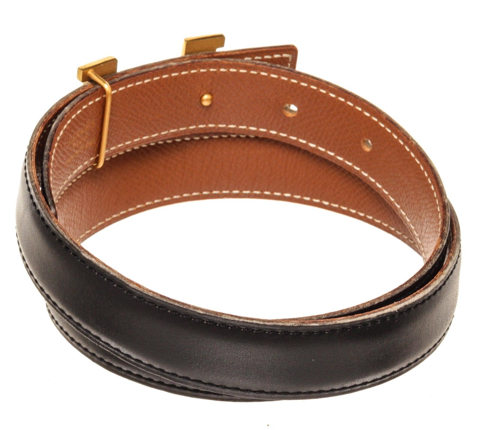Black and brown leather Hermes reversible Mini Constance belt  In Good Condition In Irvine, CA