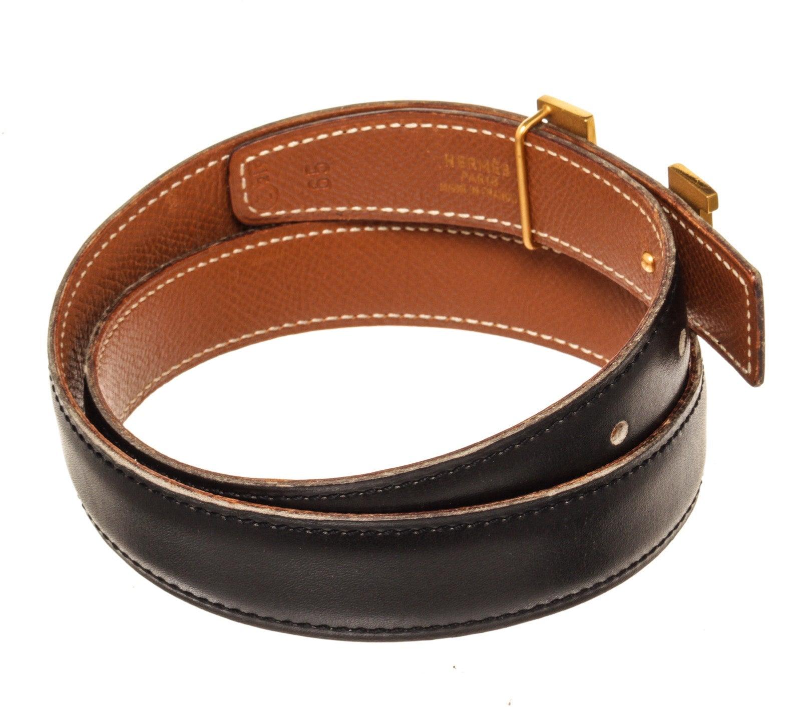 Women's Black and brown leather Hermes reversible Mini Constance belt 