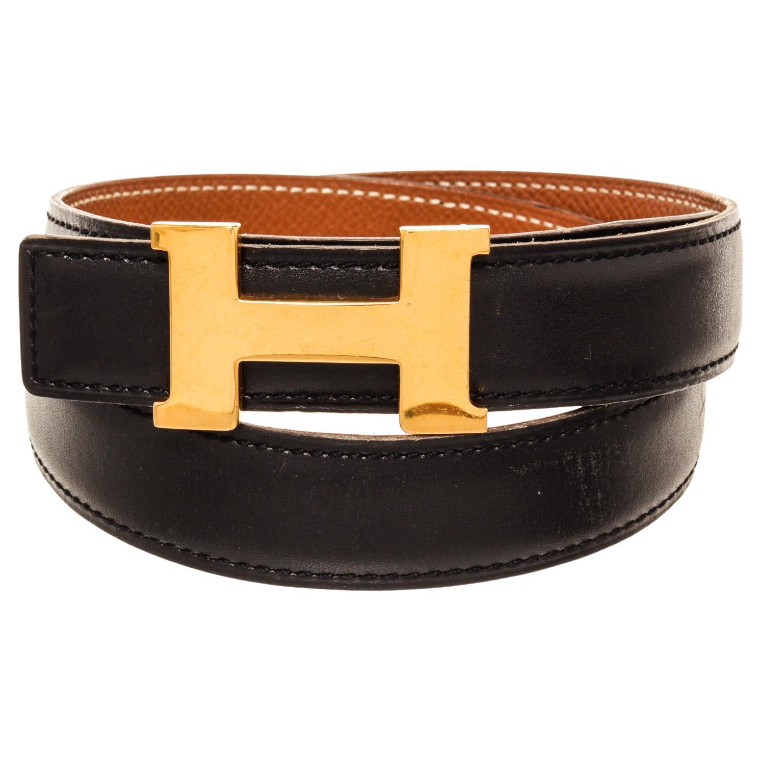 Black and brown leather Hermes reversible Mini Constance belt 