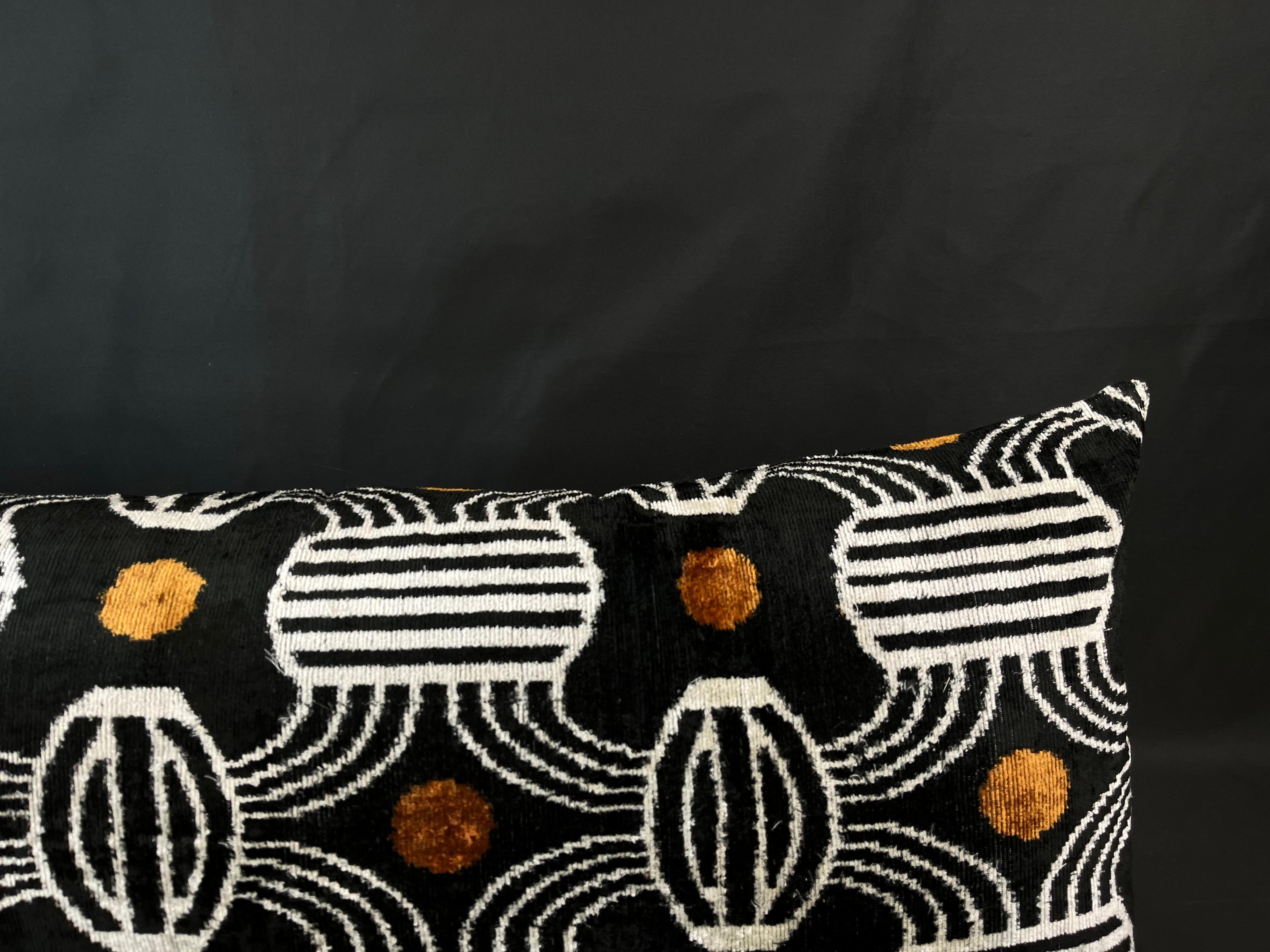 Modern Black and Brown Lumbar Velvet Silk Ikat Pillow Cover