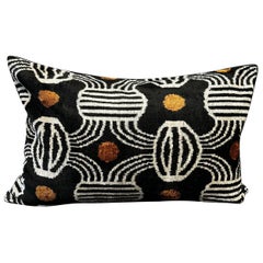 Black and Brown Lumbar Velvet Silk Ikat Pillow Cover