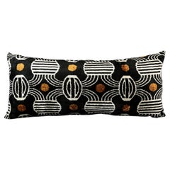 Black and Brown Lumbar Velvet Silk Ikat Pillow Cover