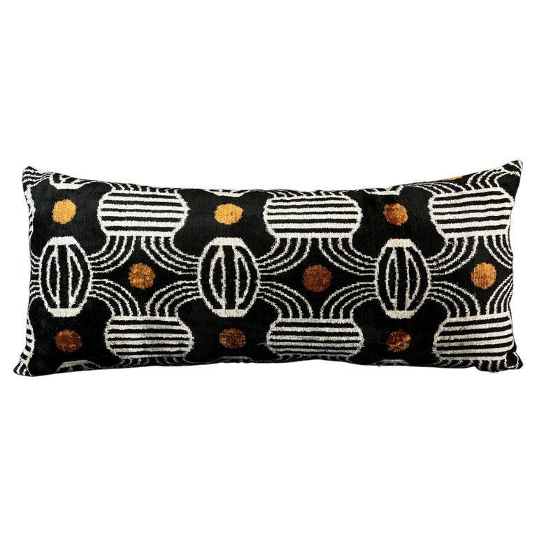 Black and Brown Lumbar Velvet Silk Ikat Pillow Cover For Sale at 1stDibs