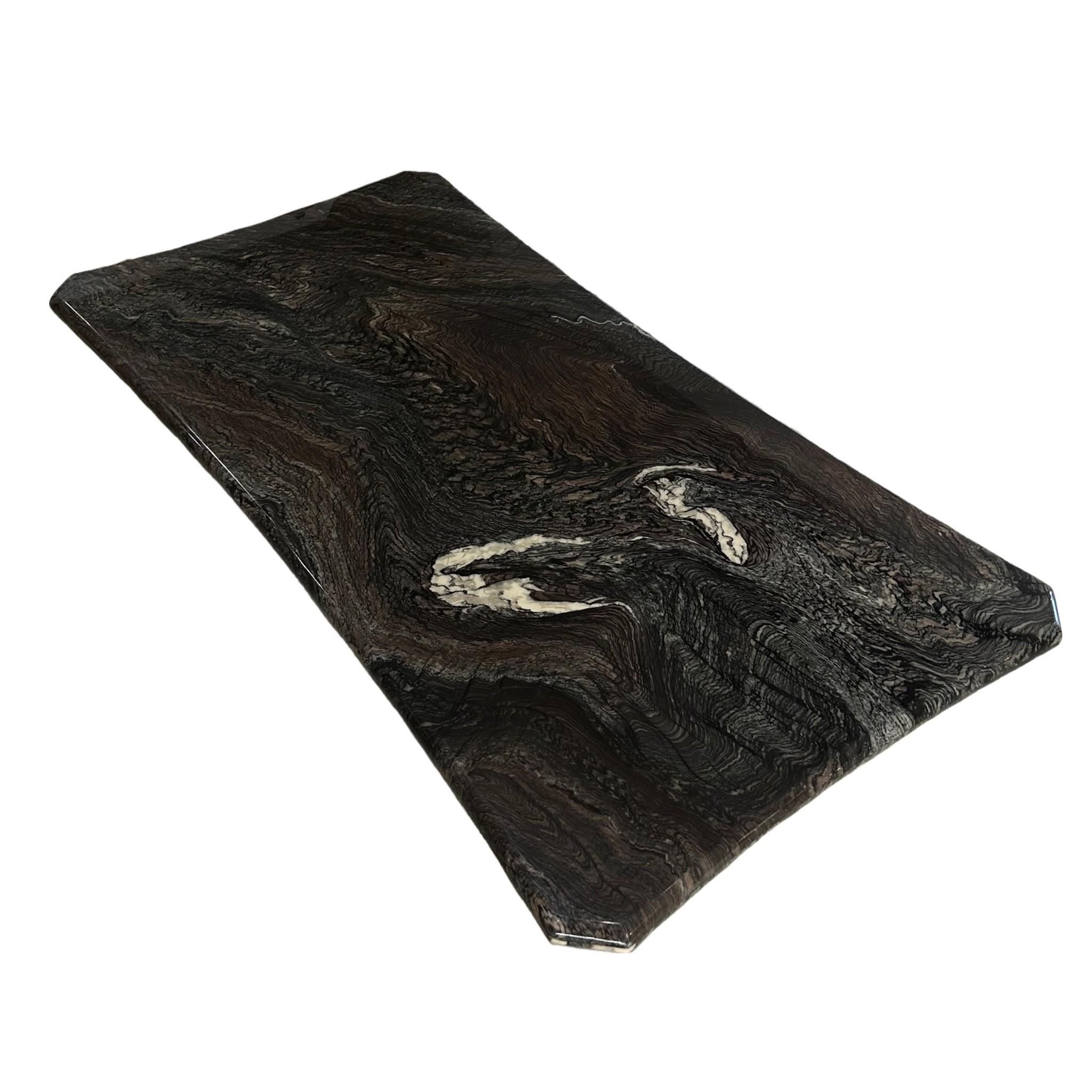 Black & Brown Marble With White Veins

One Of A Kind Table With Incredible Curves & Shape

Slotted Base adds to an even more interesting design

Base Has Similar Shape to its' Marble Top

Incredible Marble Detailing is showcased in every inch of