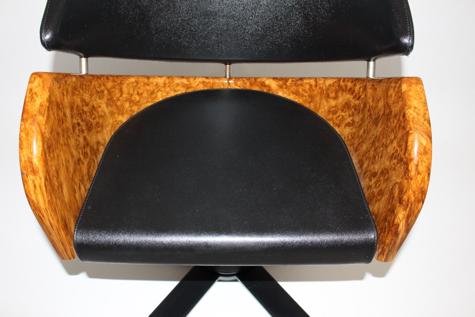 Memphis Style Black Brown Modernist Office Chair Desk Chair Matteo Grassi, Italy For Sale 3