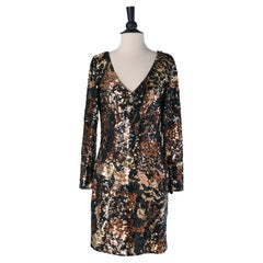 Abito da cocktail in paillettes nero e marrone BLACK TIE Oleg Cassini Abito da cocktail in paillettes nero e marrone BLACK TIE Oleg Cassini