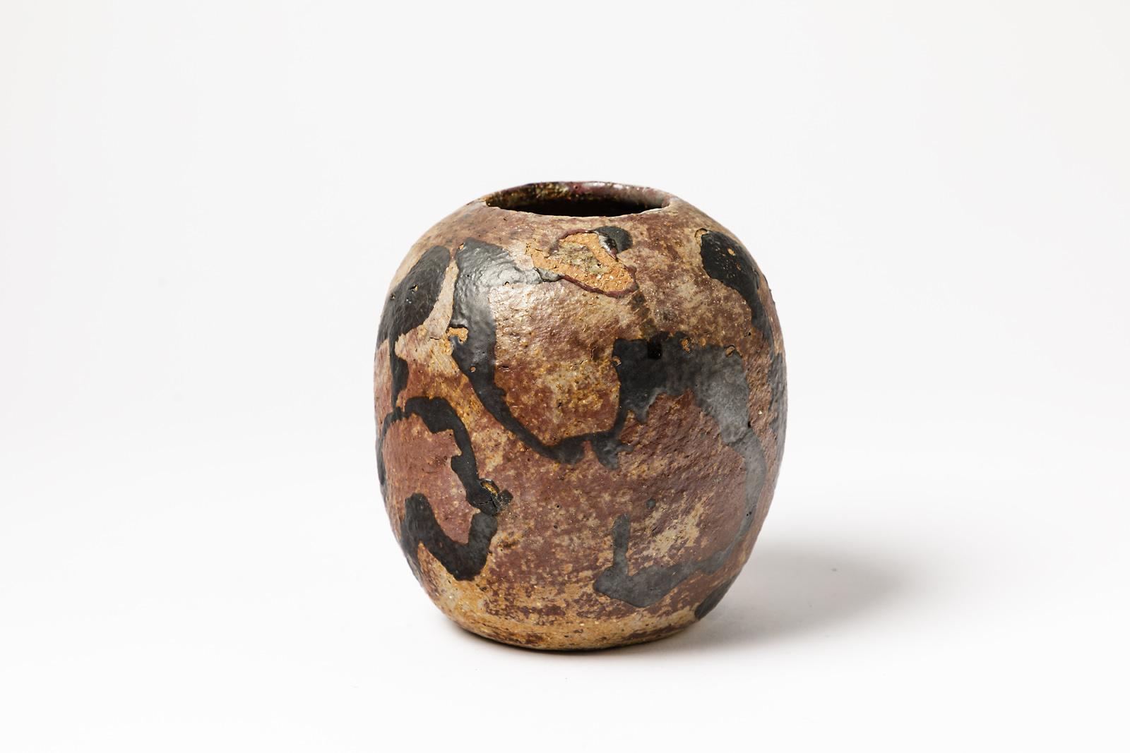 Moderne Vase en céramique abstraite unique noir et marron de David Whitehead La Borne en vente