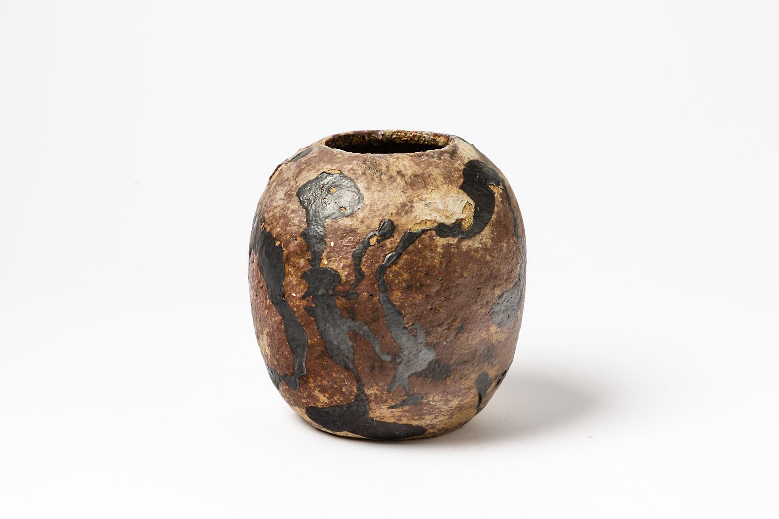 XXIe siècle et contemporain Vase en céramique abstraite unique noir et marron de David Whitehead La Borne en vente