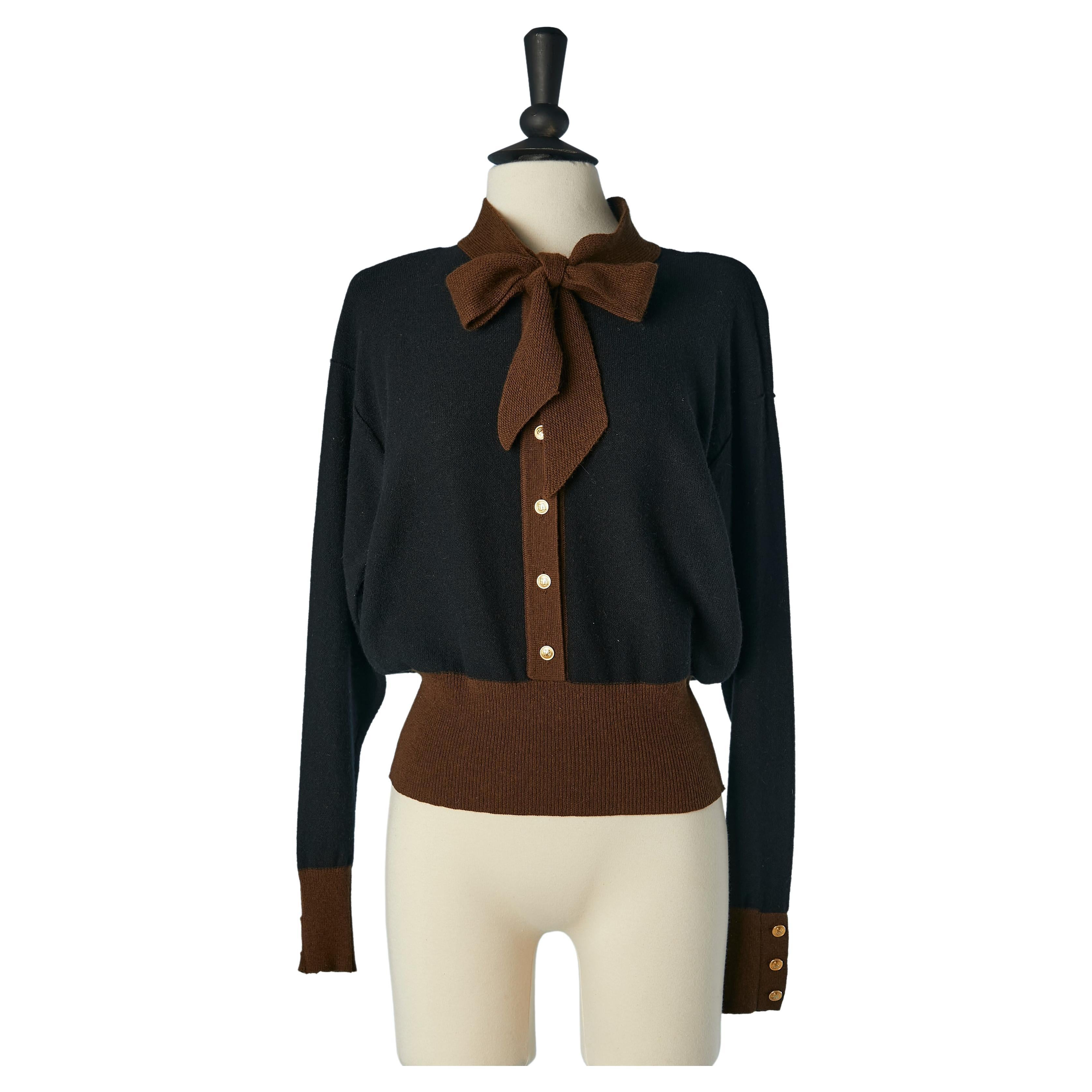 Black and brown wool sweater with bow tie collar Sonia Rykiel