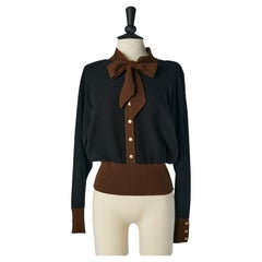 Black and brown wool sweater with bow tie collar Sonia Rykiel