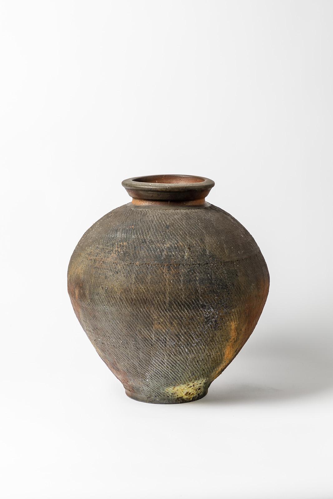 Mid-Century Modern Vase de sol en céramique de grès noir et marron du 20ème siècle par Steen Kepp 1975 en vente