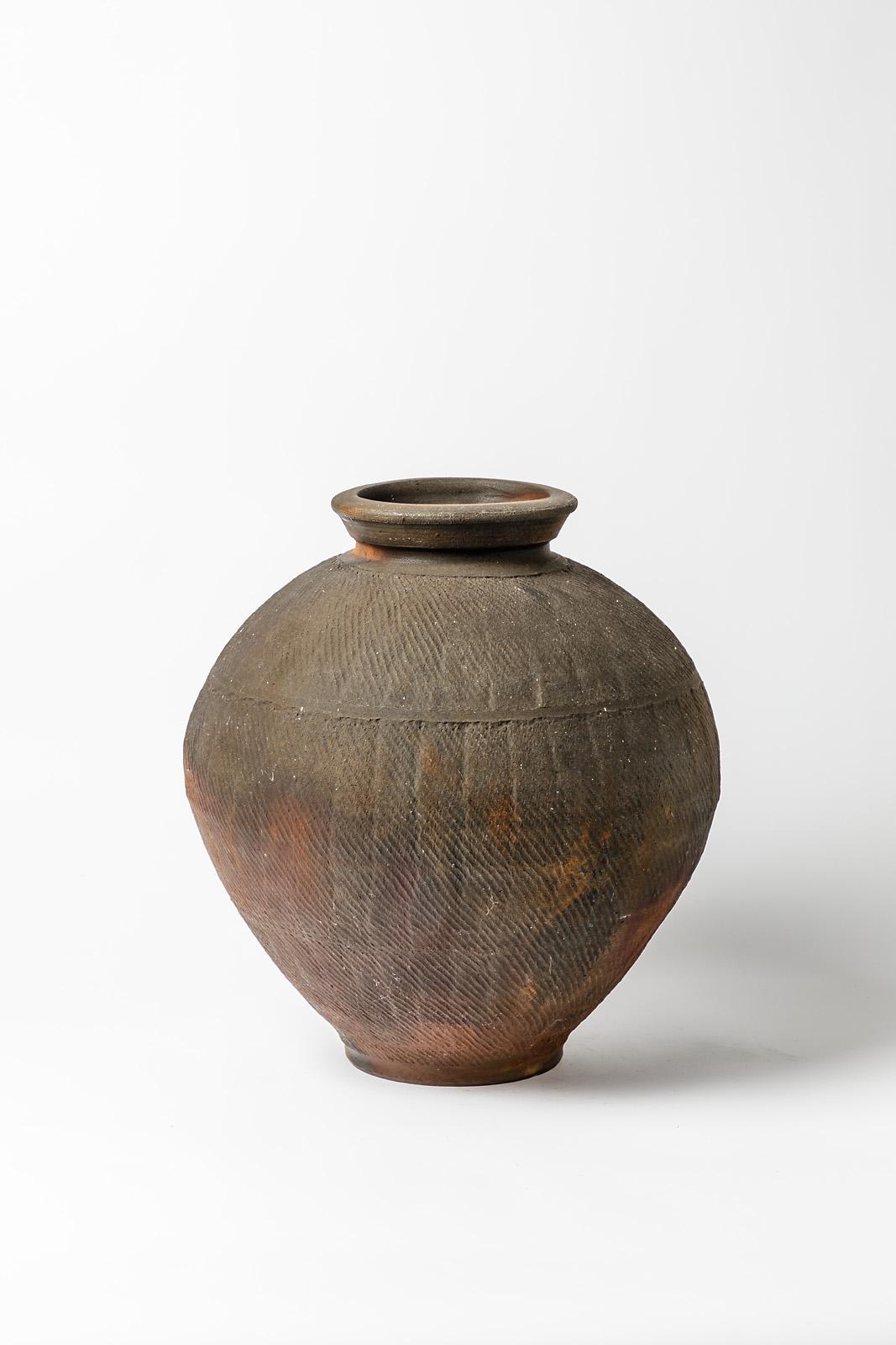 Vase de sol en céramique de grès noir et marron du 20ème siècle par Steen Kepp 1975 Excellent état - En vente à Neuilly-en- sancerre, FR
