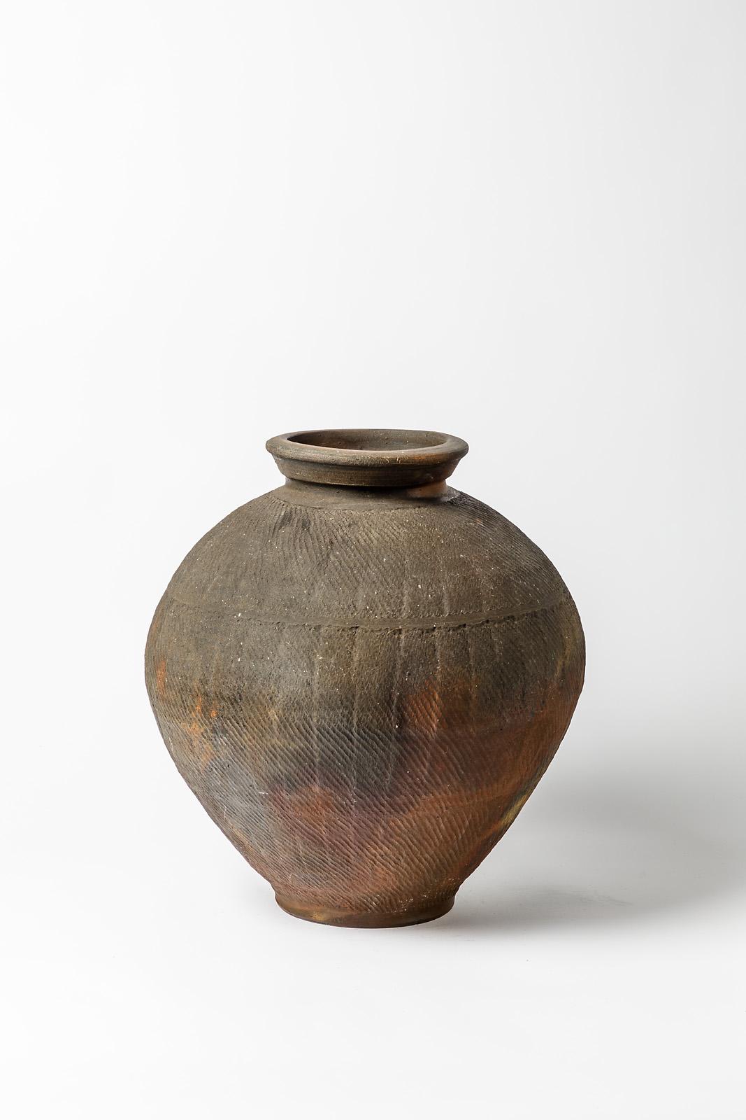 20ième siècle Vase de sol en céramique de grès noir et marron du 20ème siècle par Steen Kepp 1975 en vente