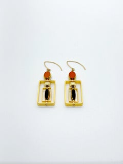 Black And Caramel Vintage German Glass Beads, Art Deco 2418E Earrings