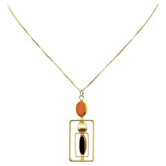 Collier de perles de verre allemandes vintage Art Deco 2418N noir et caramel