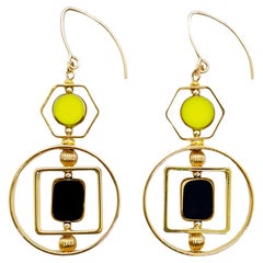 Black And Chartreuse Vintage German Glass Beads, Art Deco 2420E Earrings
