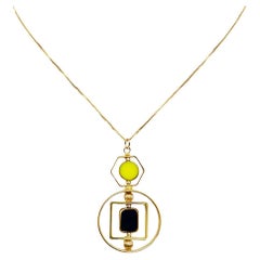 Collier Art déco 2420N vintage en perles de verre allemandes noires et chartreuse