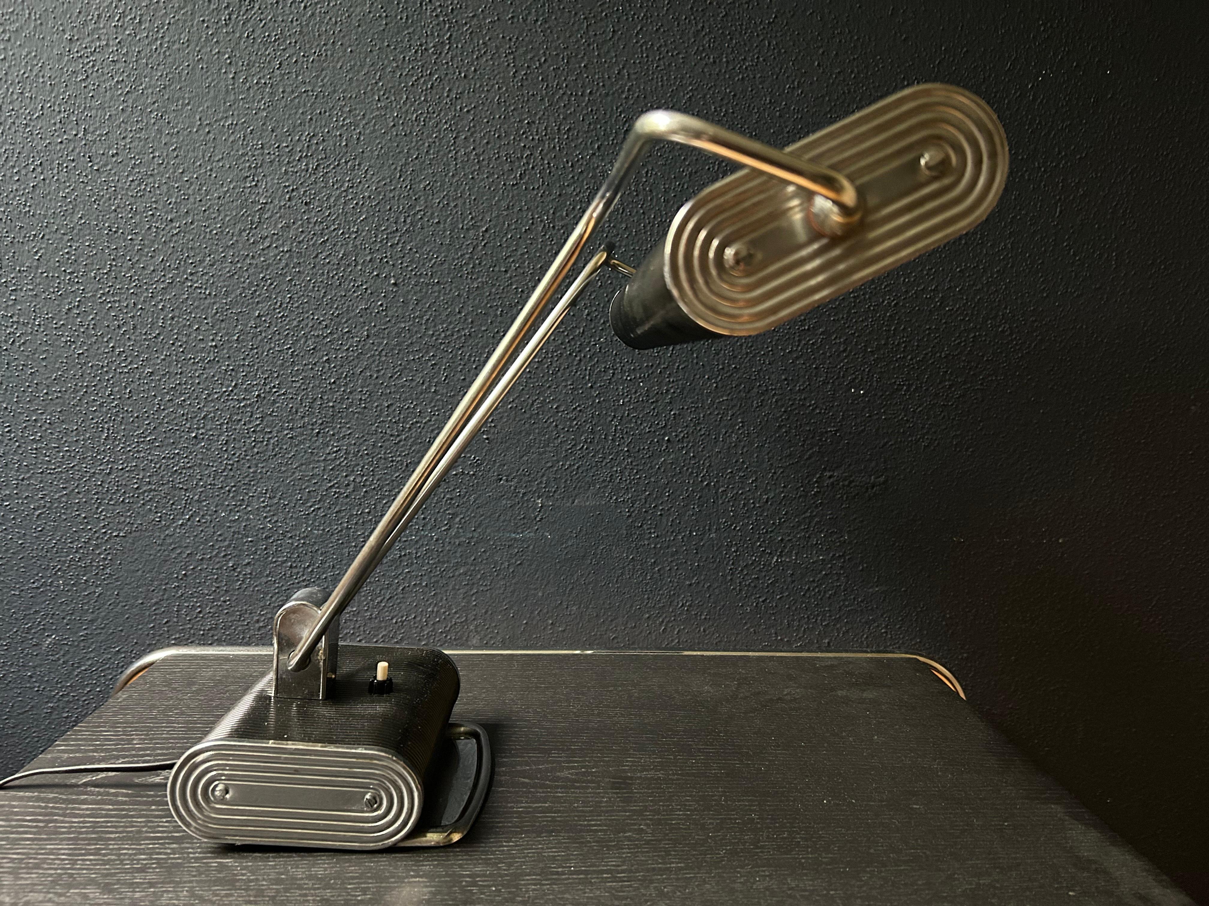 Black and Chrome Desk Lamp Model 71 by JUMO, France, 1960's For Sale 6