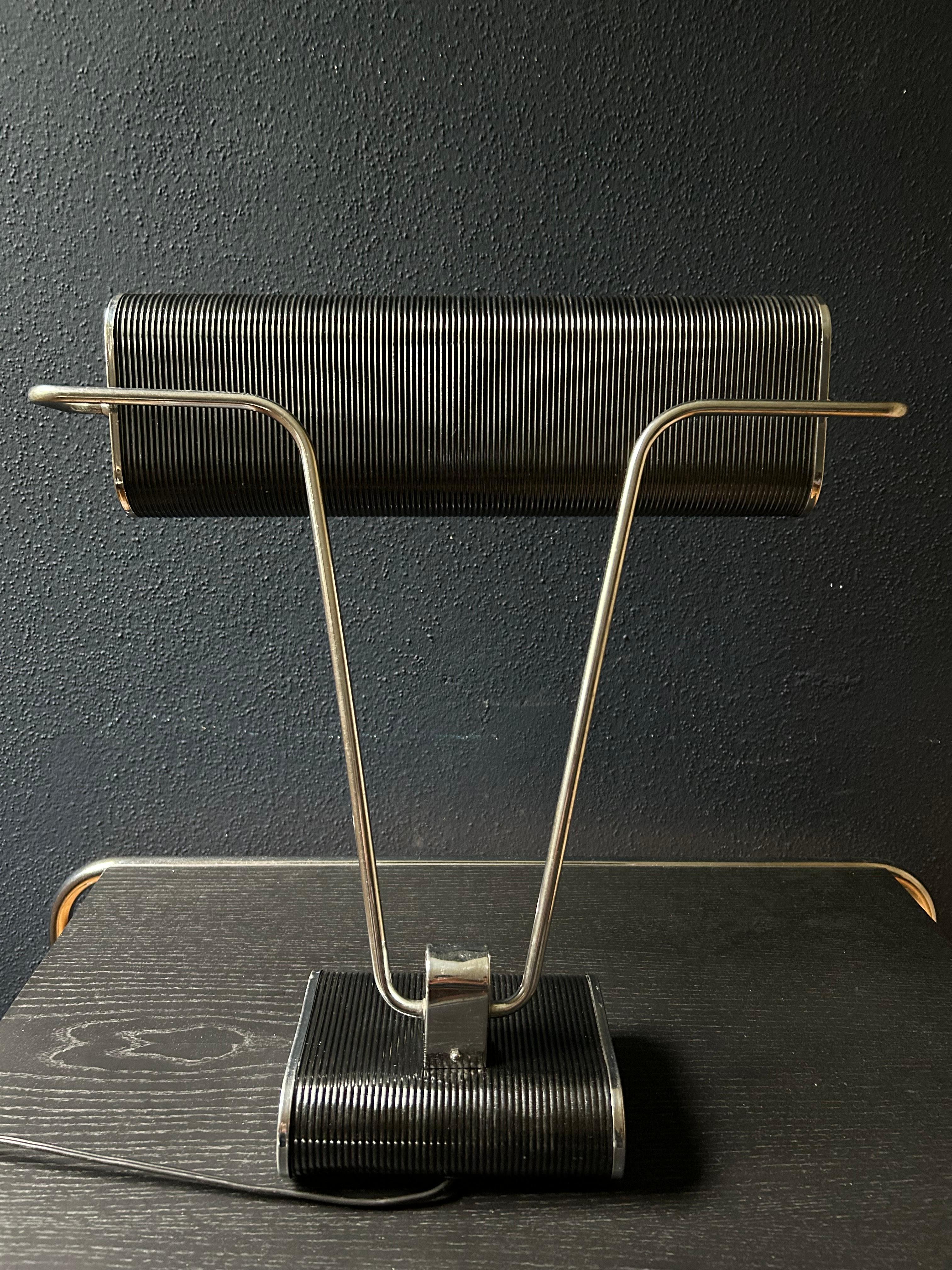 Mid-Century Modern Black and Chrome Desk Lamp Model 71 by JUMO, France, 1960's For Sale