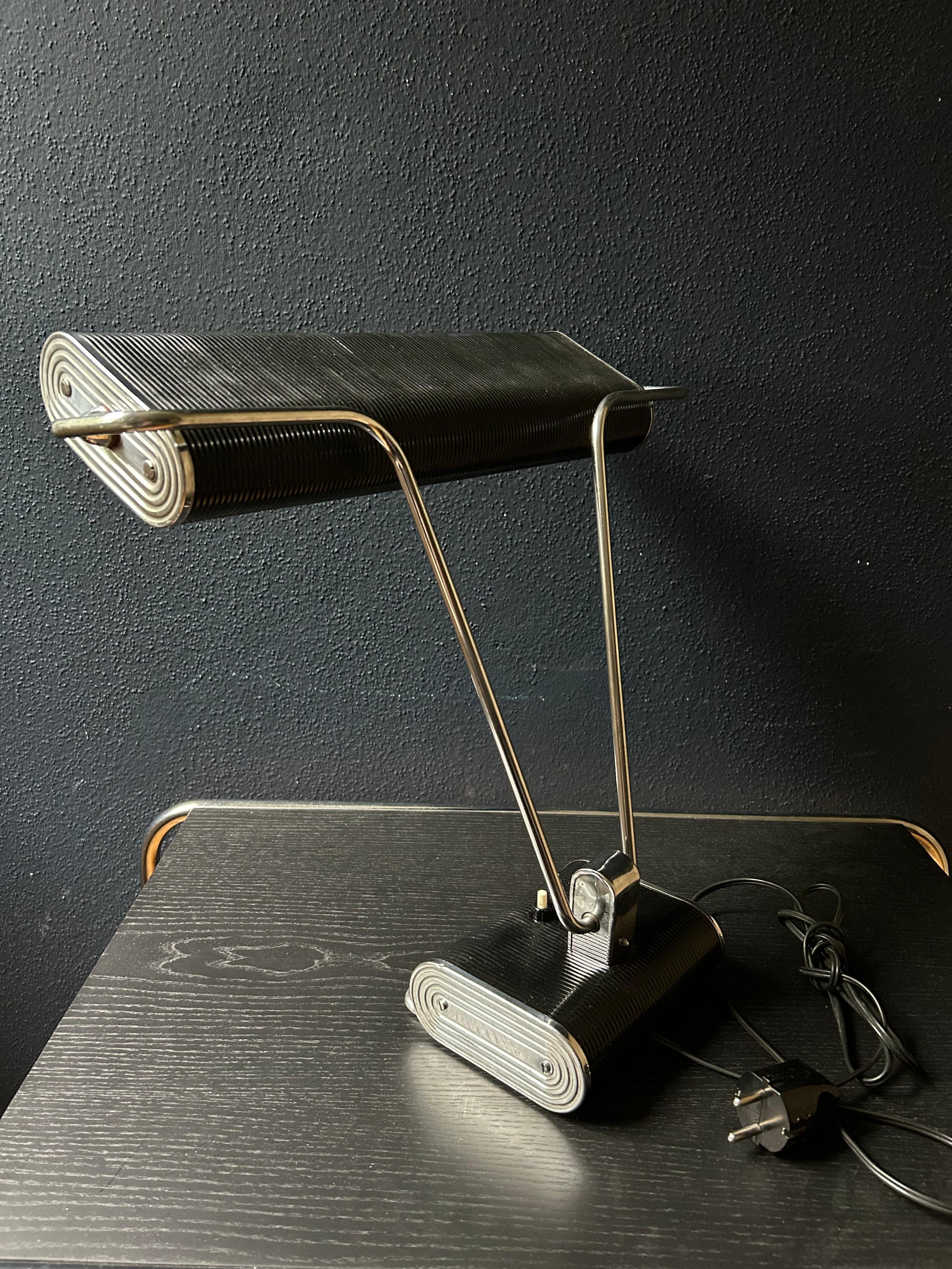 Polychromed Black and Chrome Desk Lamp Model 71 by JUMO, France, 1960's For Sale