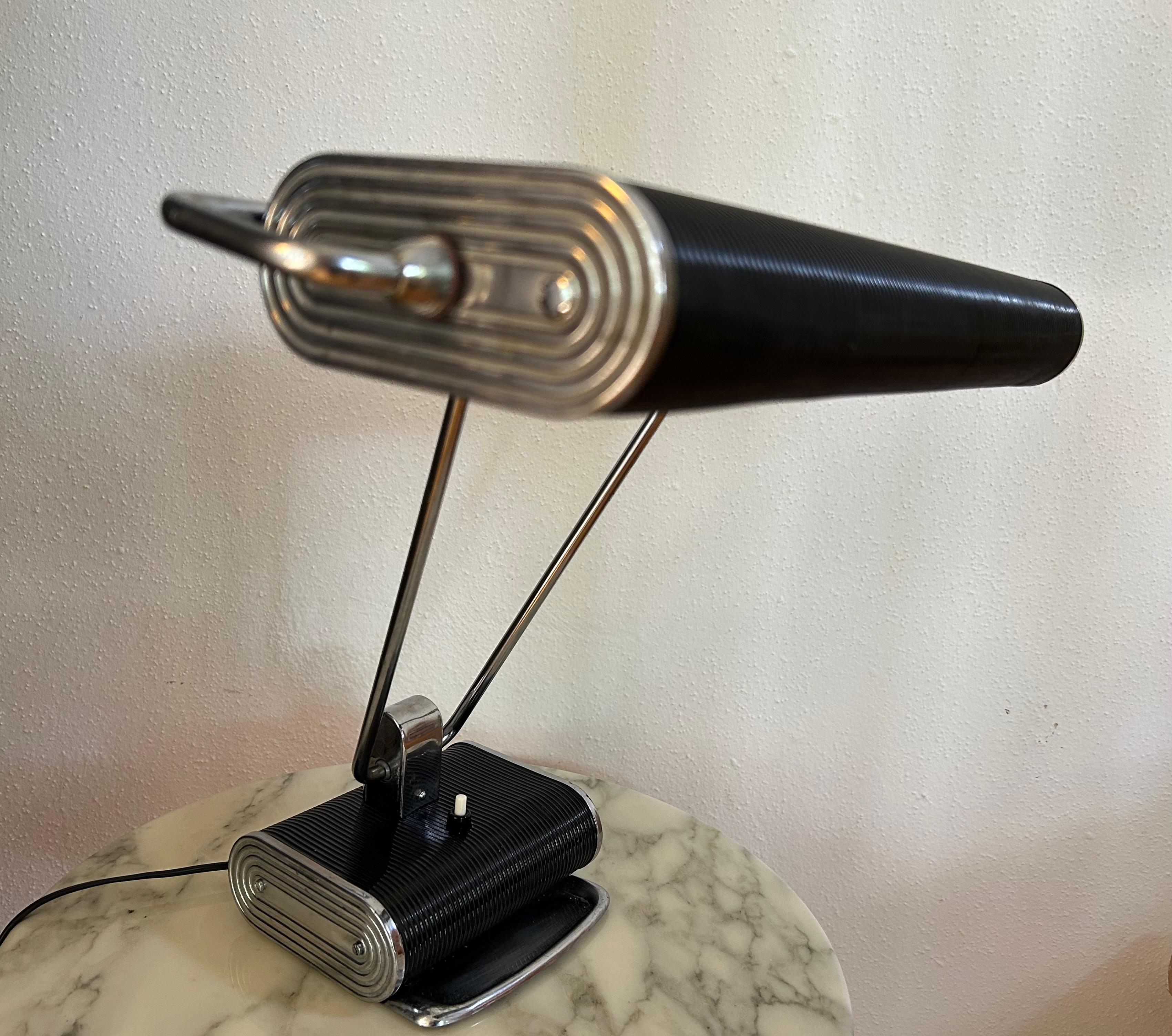 Black and Chrome Desk Lamp Model 71 by JUMO, France, 1960's For Sale 1