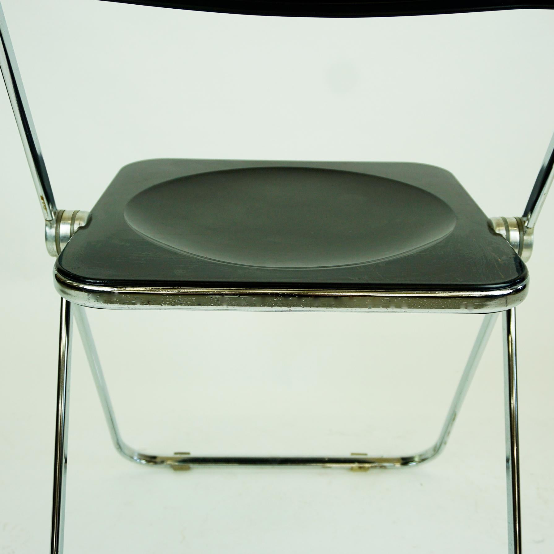 Black and Chrome Plia Folding Chair by Giancarlo Piretti for Castelli, 1960s 3