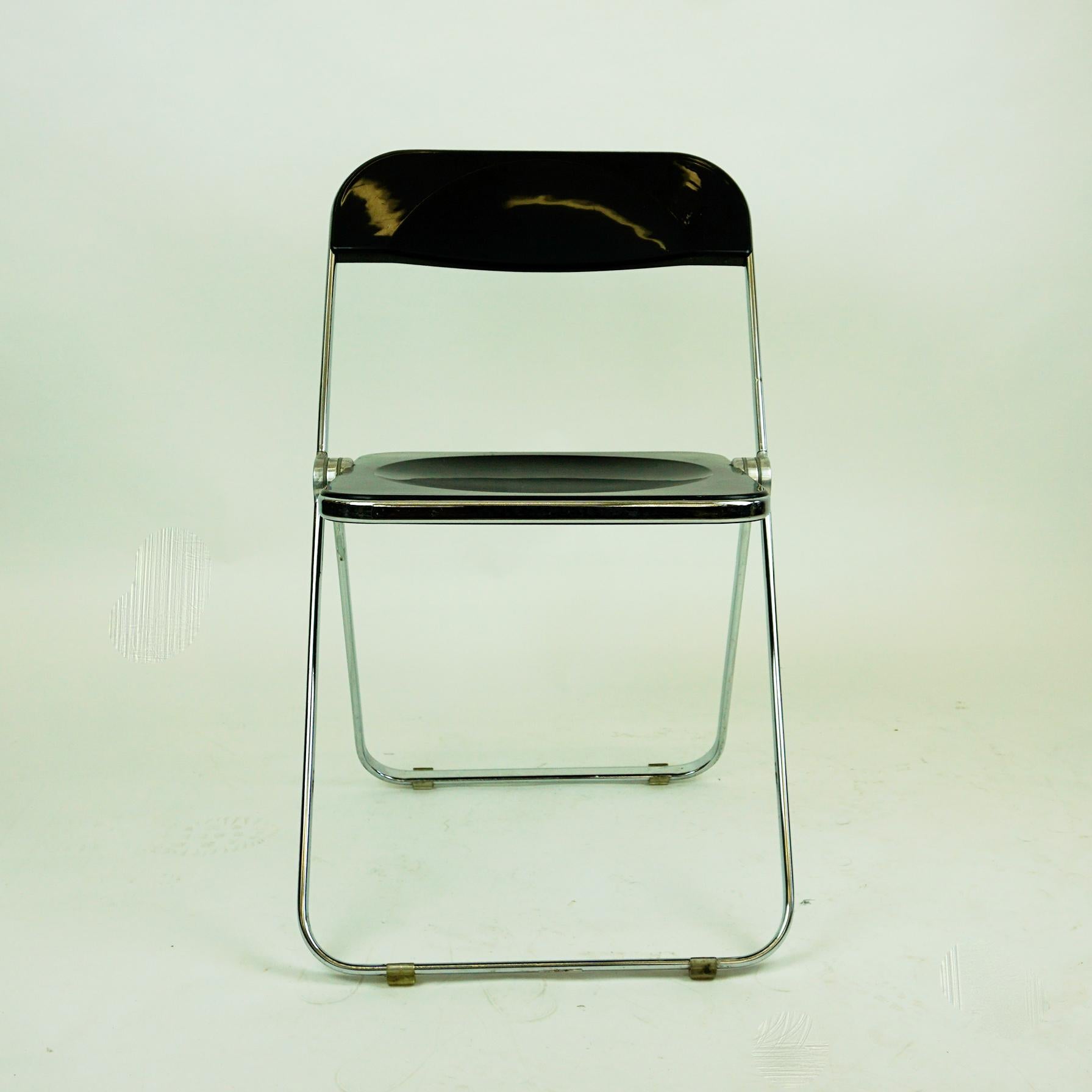 Mid-Century Modern Black and Chrome Plia Folding Chair by Giancarlo Piretti for Castelli, 1960s