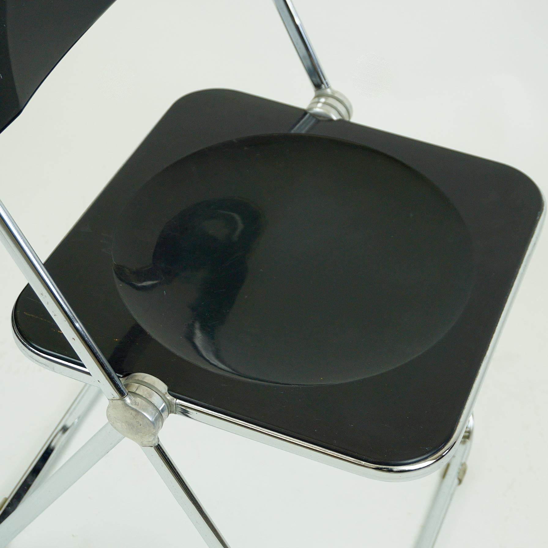 Mid-20th Century Black and Chrome Plia Folding Chair by Giancarlo Piretti for Castelli, 1960s