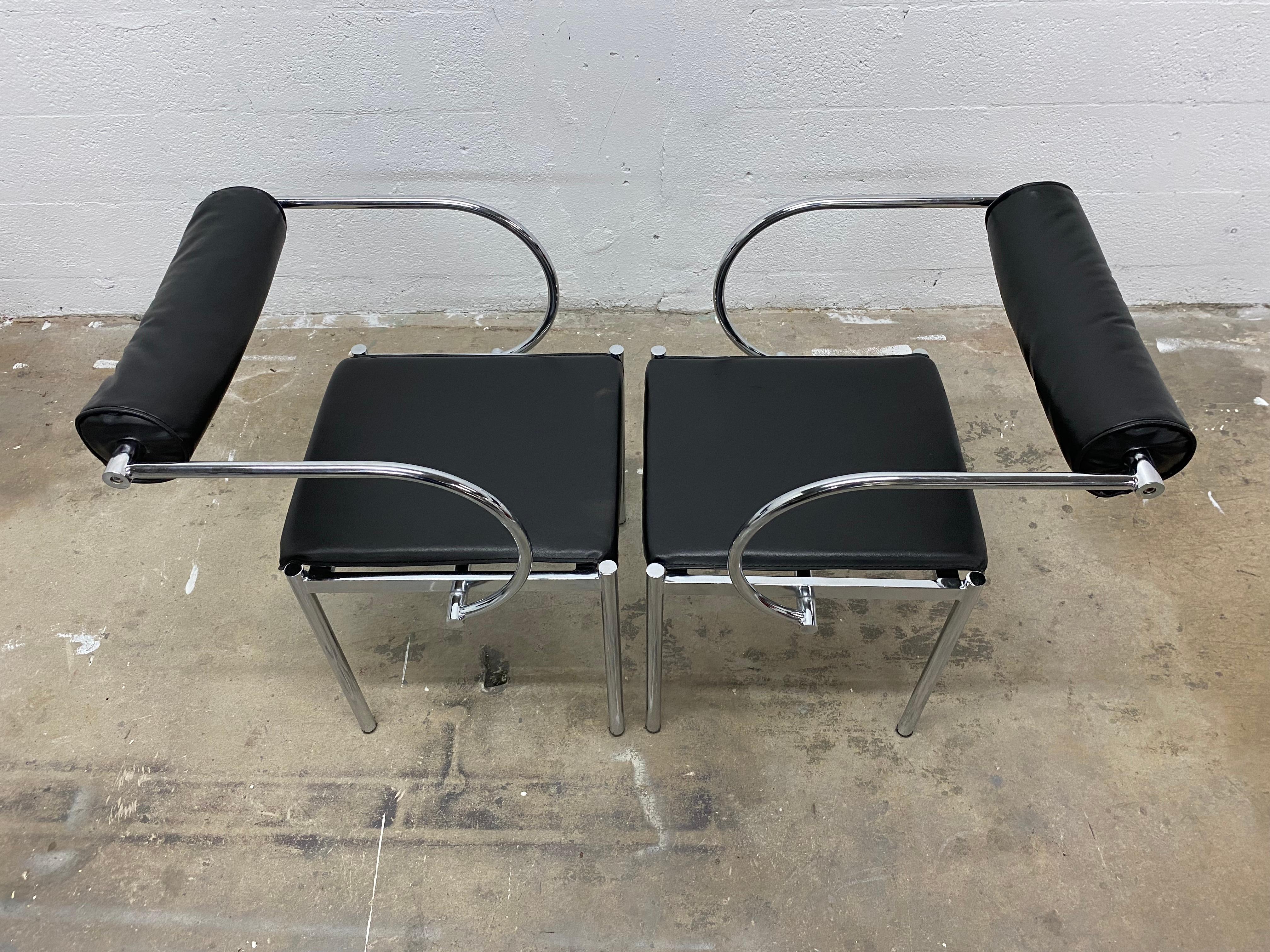 Black and Chrome Postmodern Chairs - a Pair 3