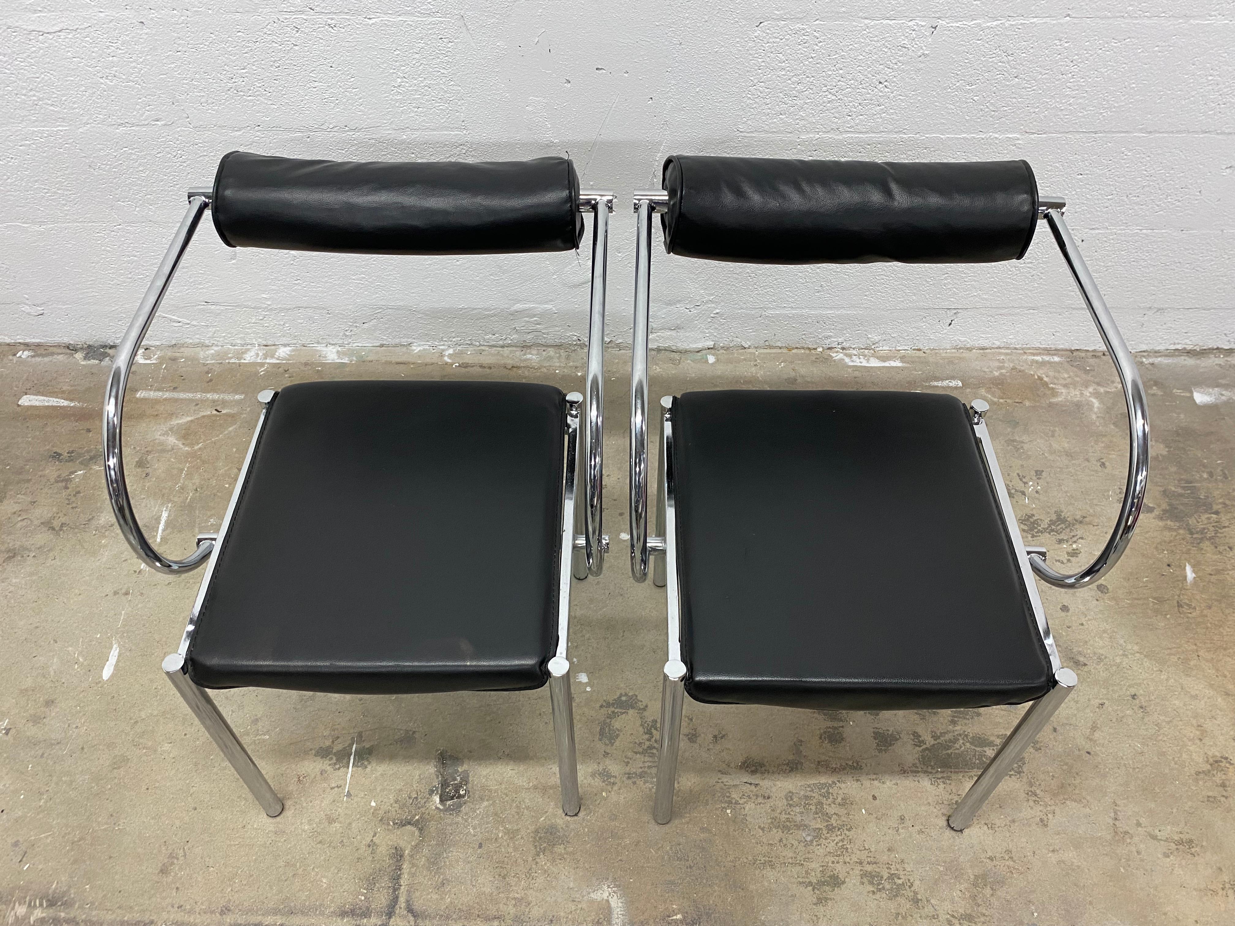 Black and Chrome Postmodern Chairs - a Pair 5