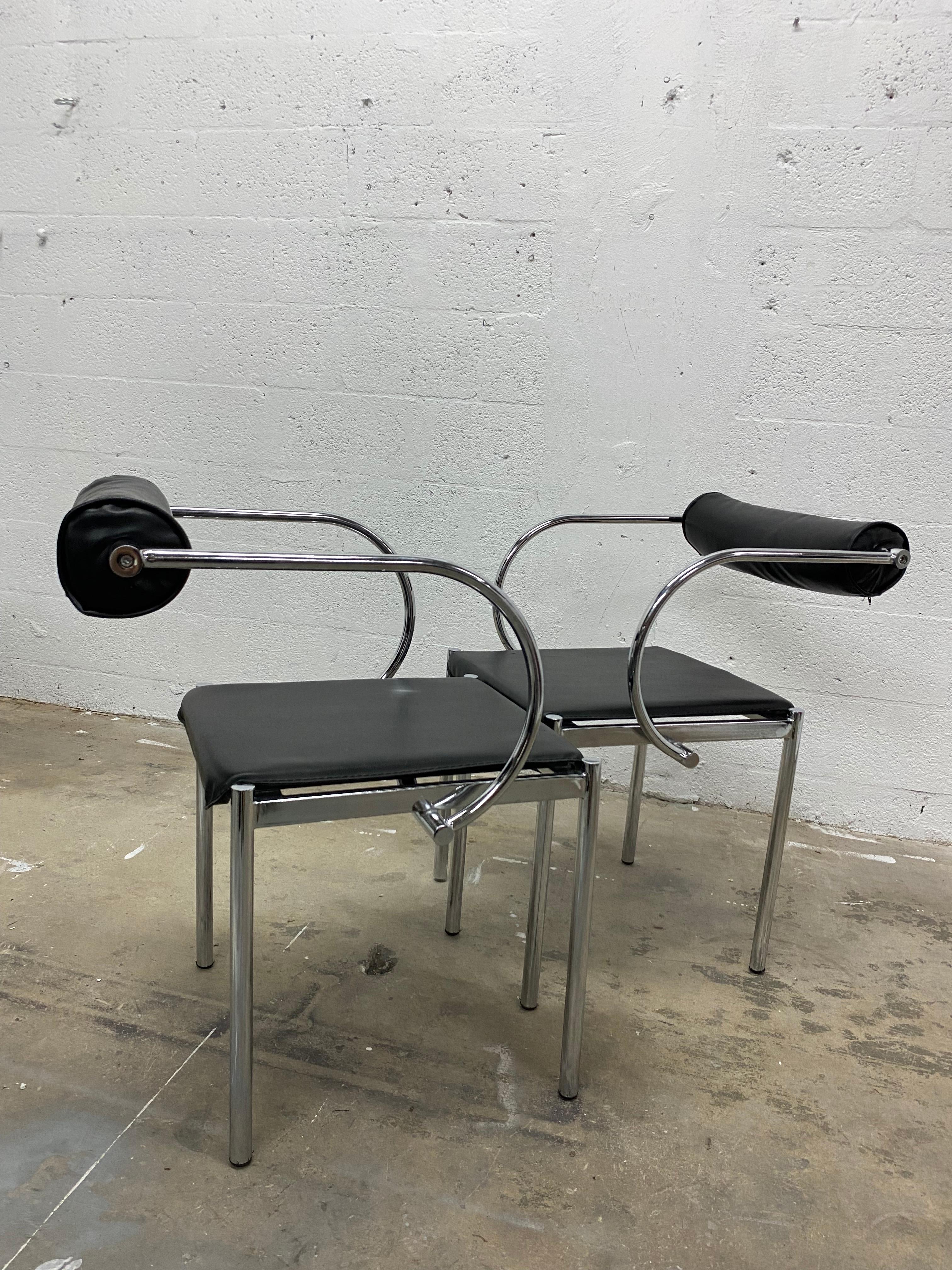 Black and Chrome Postmodern Chairs - a Pair 1