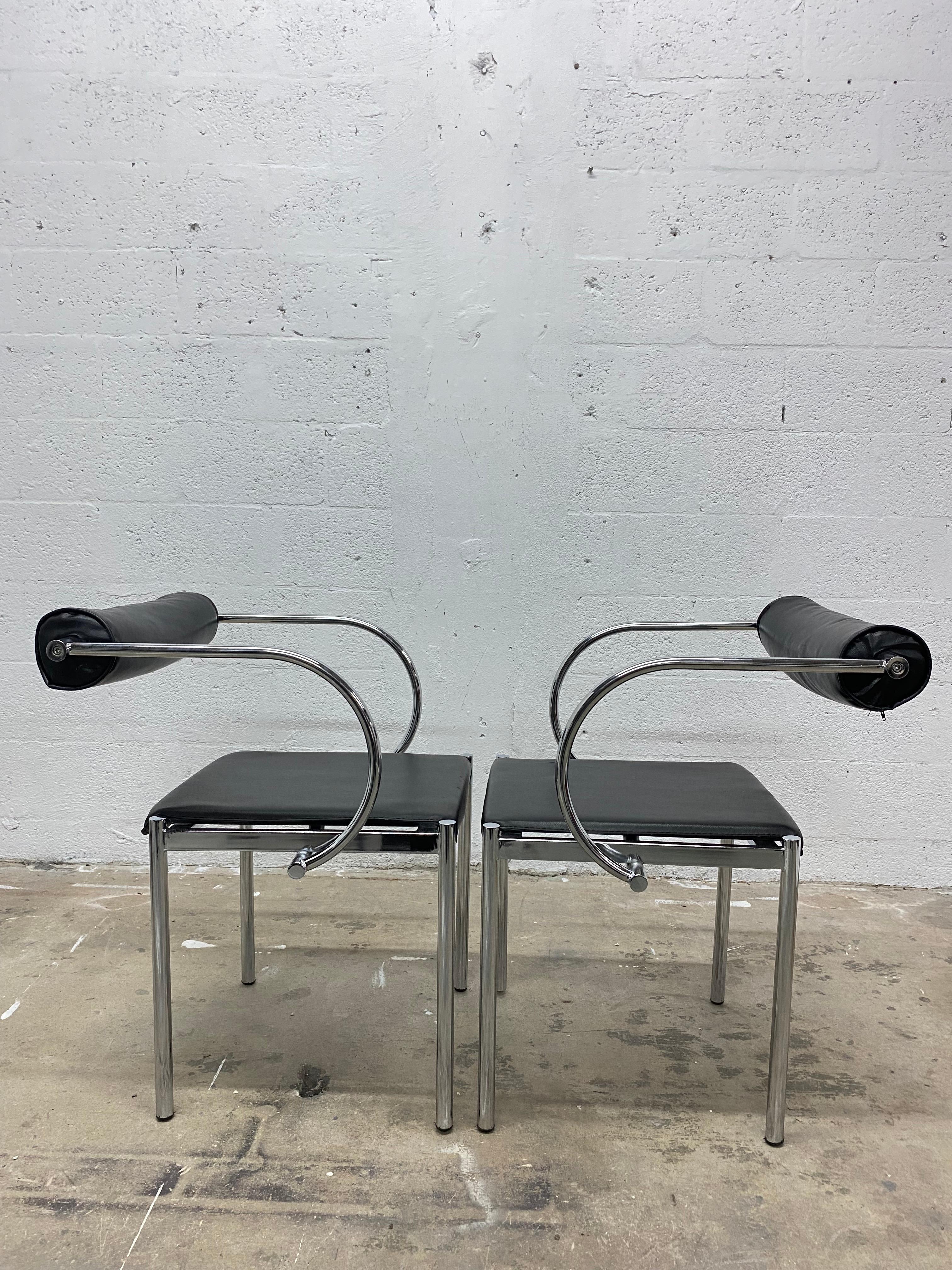 Black and Chrome Postmodern Chairs - a Pair 2