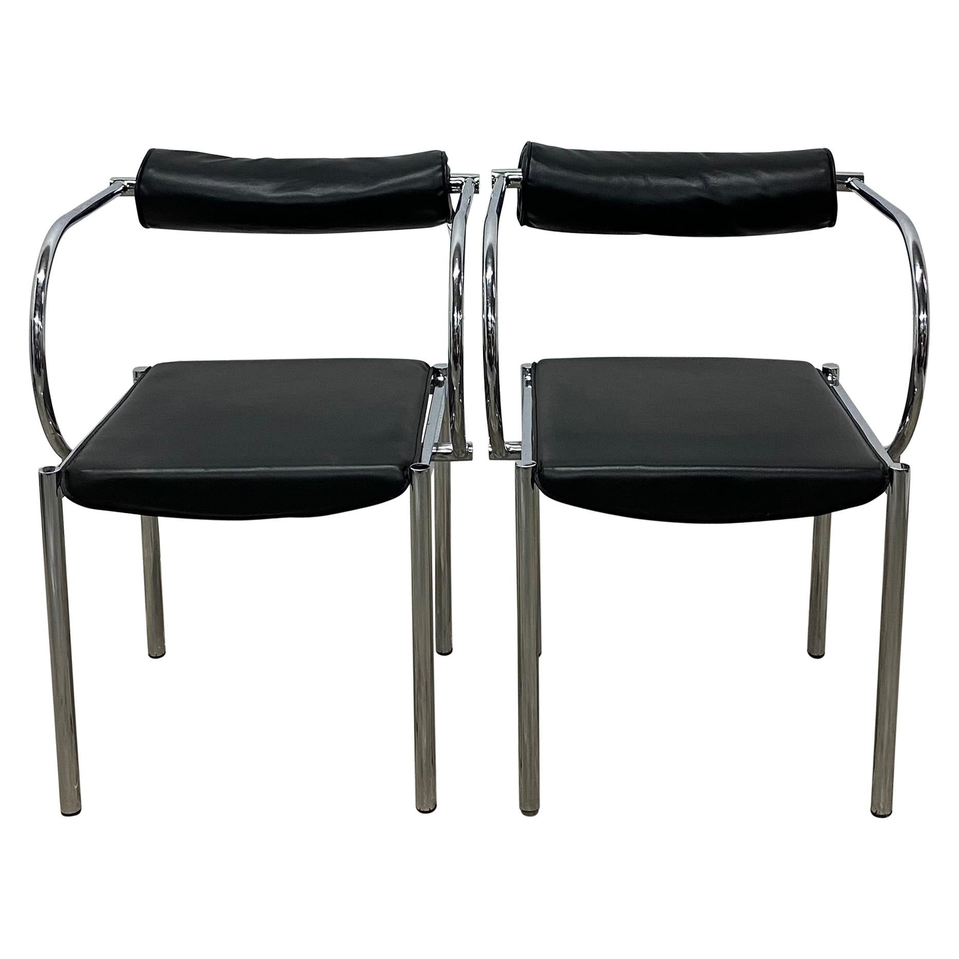 Black and Chrome Postmodern Chairs - a Pair