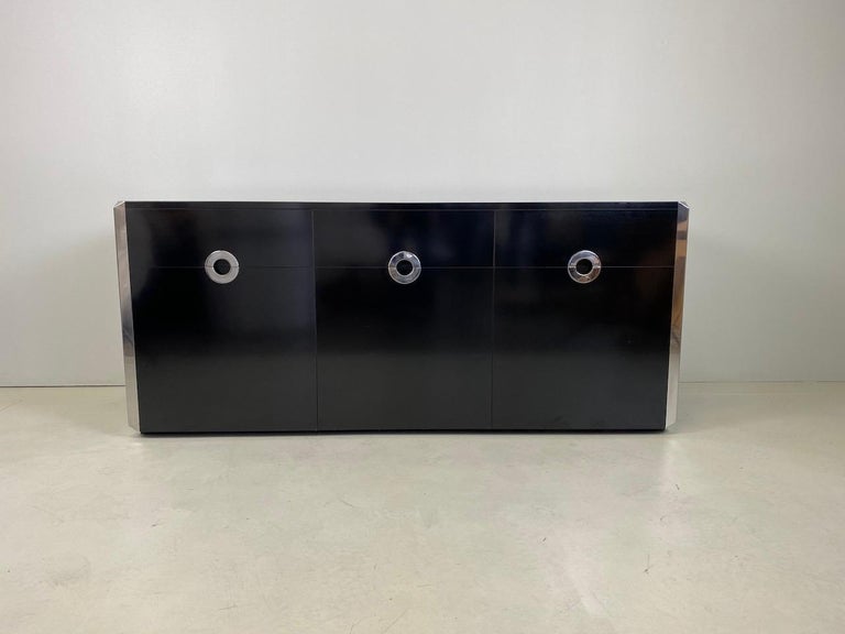 Black and chrome sideboard by Willy Rizzo for Mario Sabot, Italy, 1972.