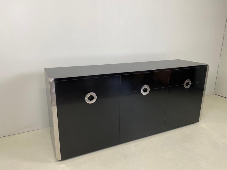 Mid-Century Modern Black and Chrome Sideboard by Willy Rizzo for Mario Sabot, Italy, 1972 For Sale